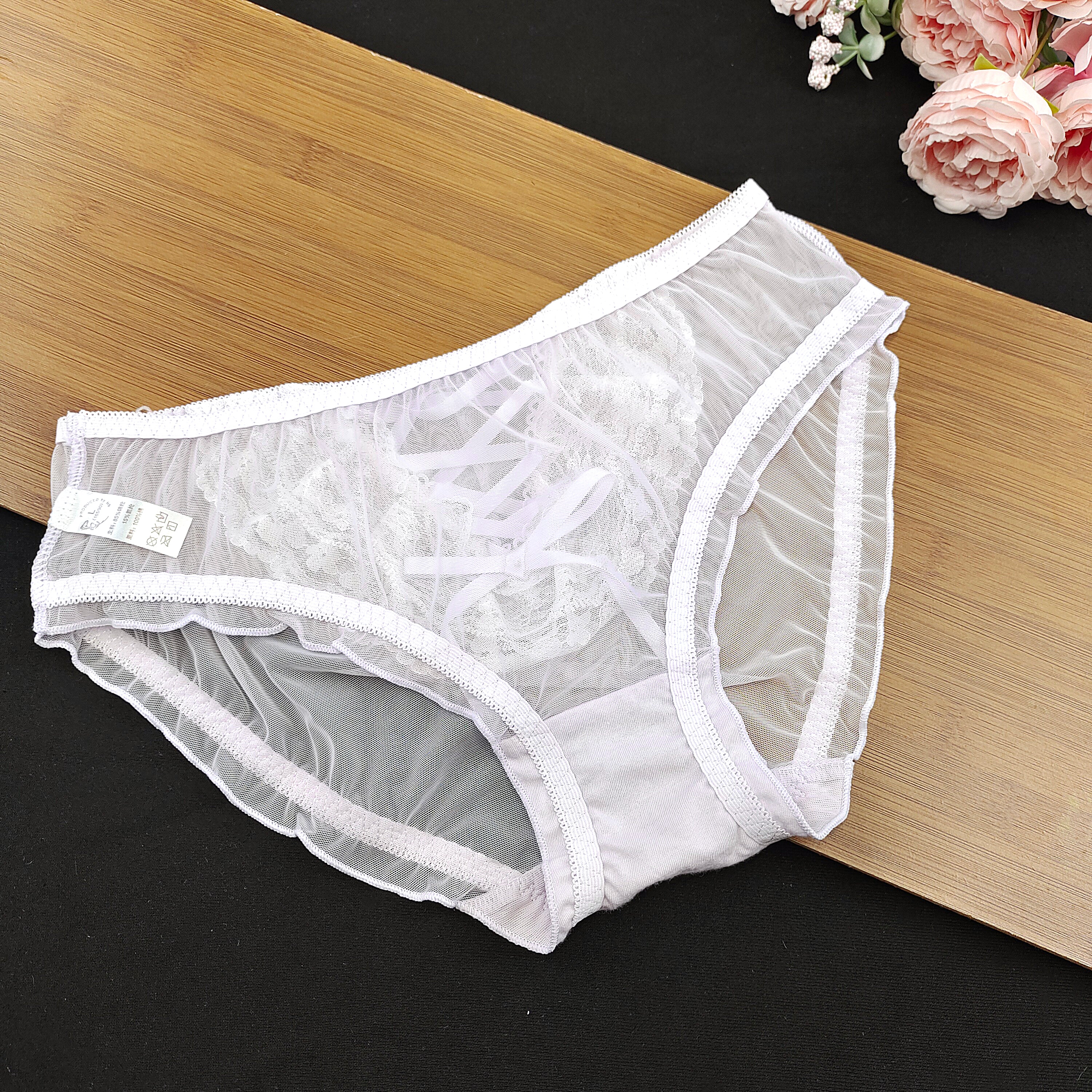 Black White 2 Pack Medi-transparent Woman's Panties Lace Up Elegant Soft Briefs